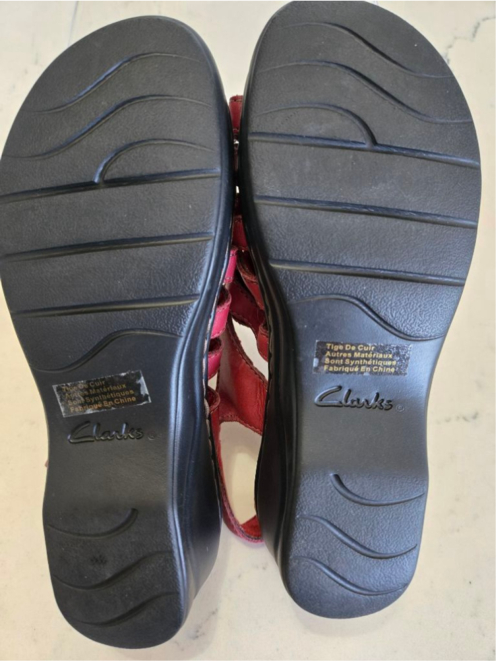 Clarks Red Leather Bendables Lexi Marigold Wedge Sandals Size 6.5 - Picture 11 of 12